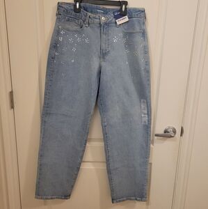 Old Navy Light Blue Women's Cropped Jeans with Floral Accents